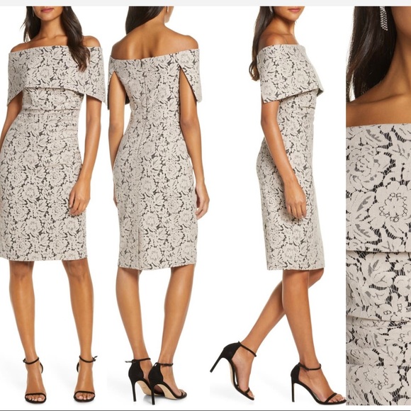 Off The Shoulder Lace Sheath Dress Vince Camuto Vince Camuto Off The Shoulder  Lace Sheath Dress